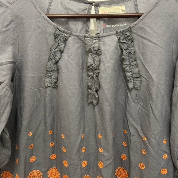 ODD MOLLY 100% COTTON GRAY BLOUSE WITH INTRICATE EMBROIDERY SIZE 2/MEDIUM - Picture 2 of 10